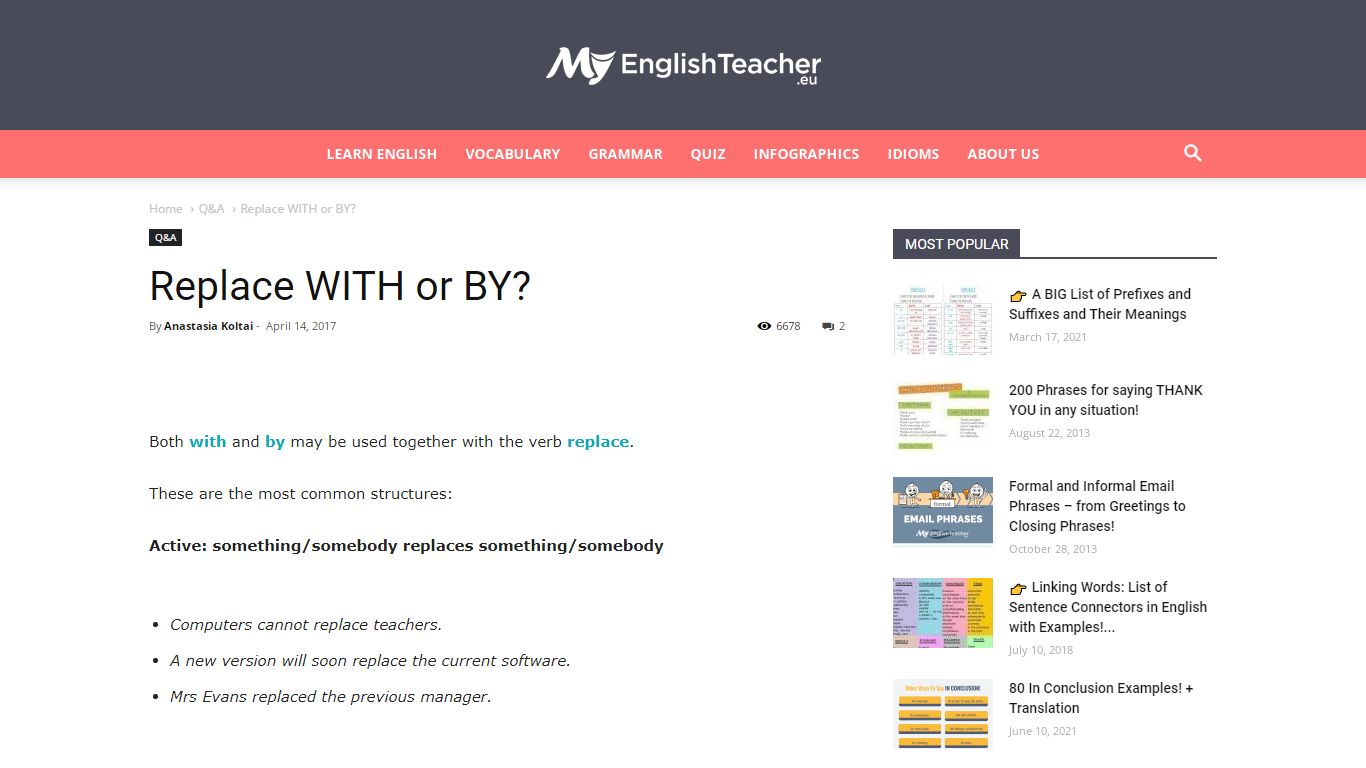 Replace WITH or BY? - MyEnglishTeacher.eu Blog